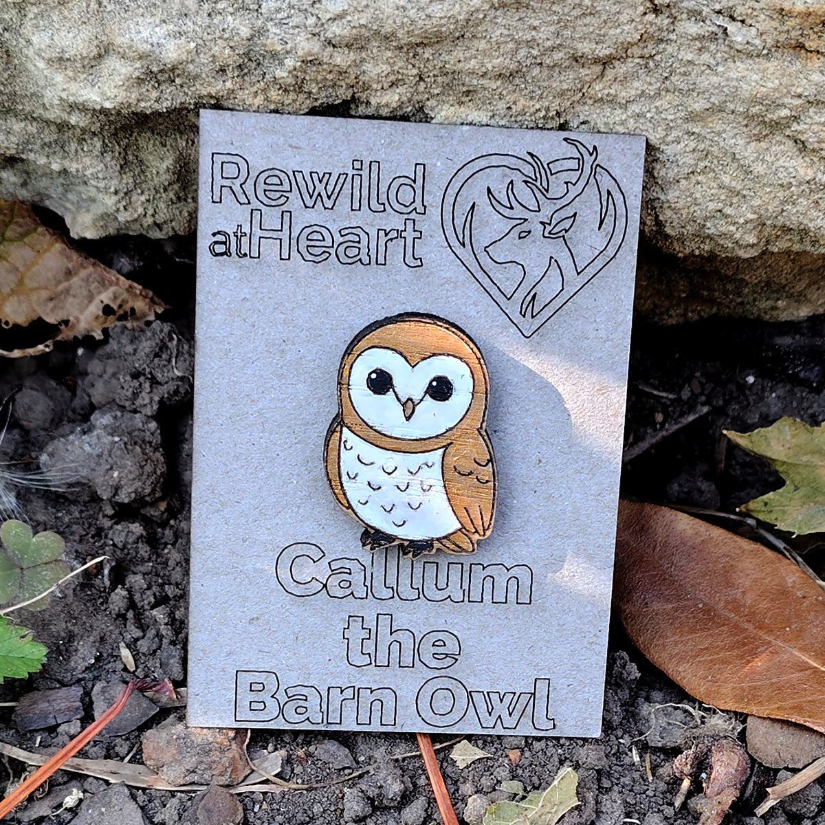Barn Owl Wooden Pin Badge
