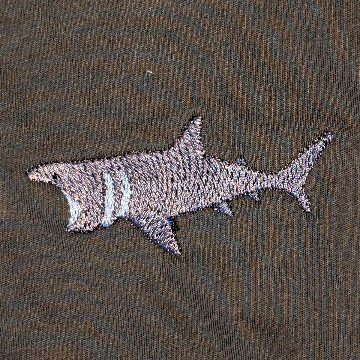 Closeup photo of the Basking Shark embroidery design