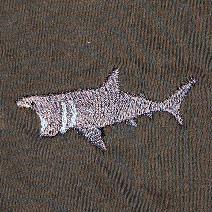 Closeup photo of the Basking Shark embroidery design