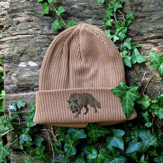 Grey Wolf Embroidered Beanie