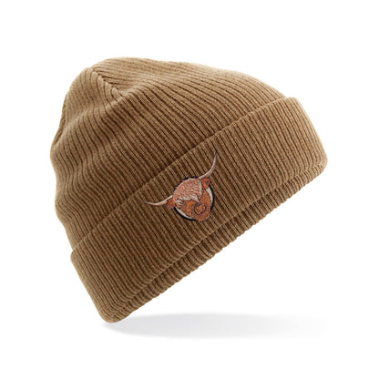 Highland Cow Embroidered Beanie