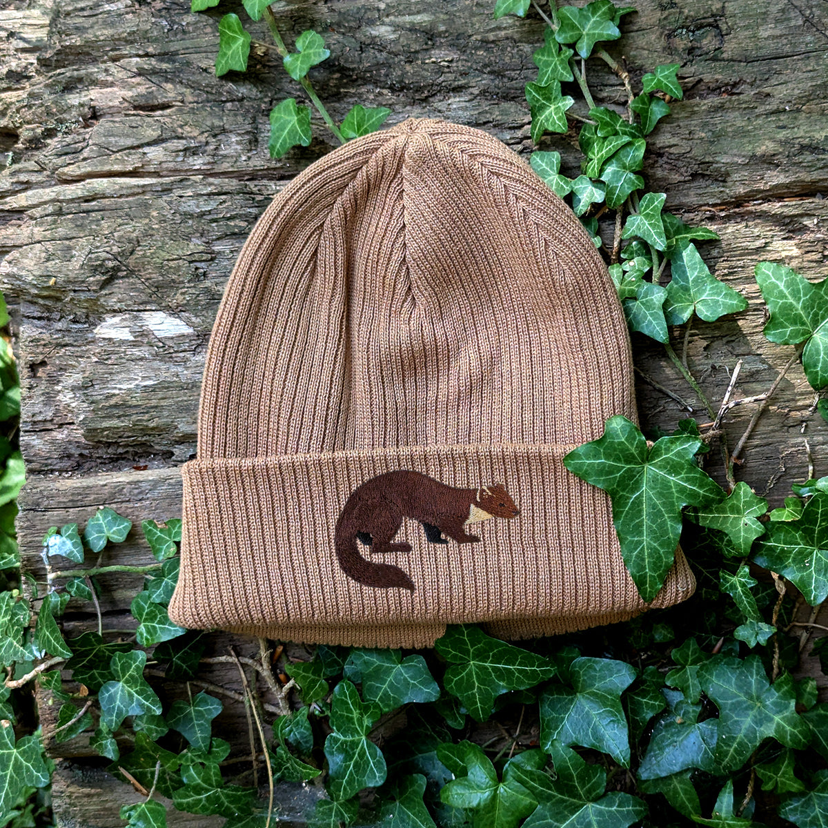 Pine Marten Embroidered Beanie