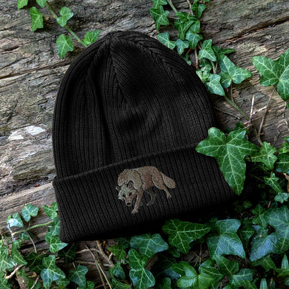 Grey Wolf Embroidered Beanie