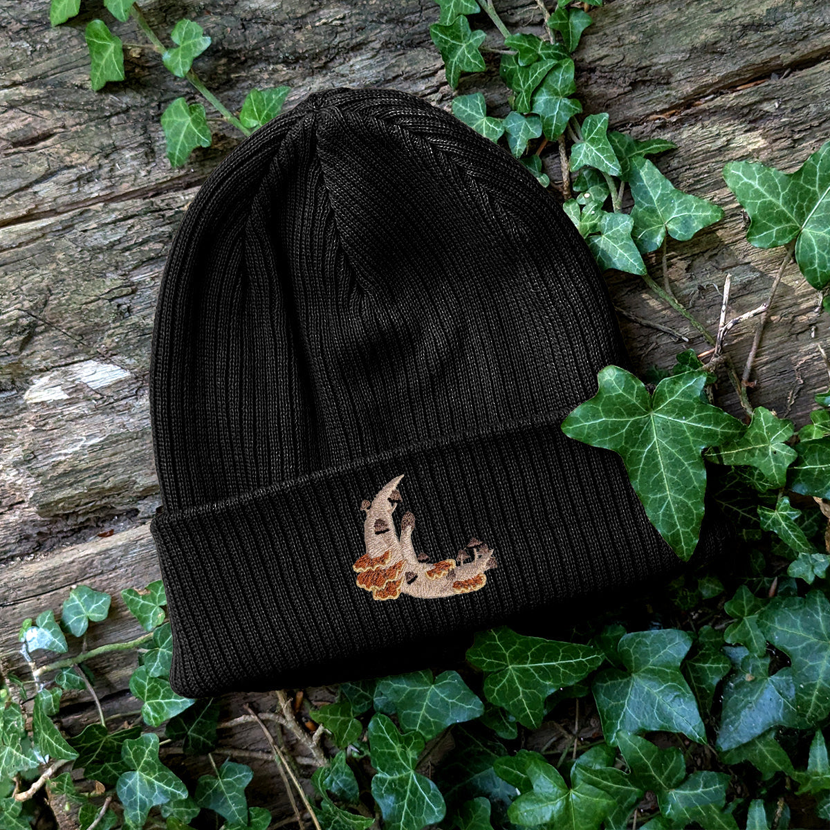 Mushroom Moon Crescent Embroidered Beanie