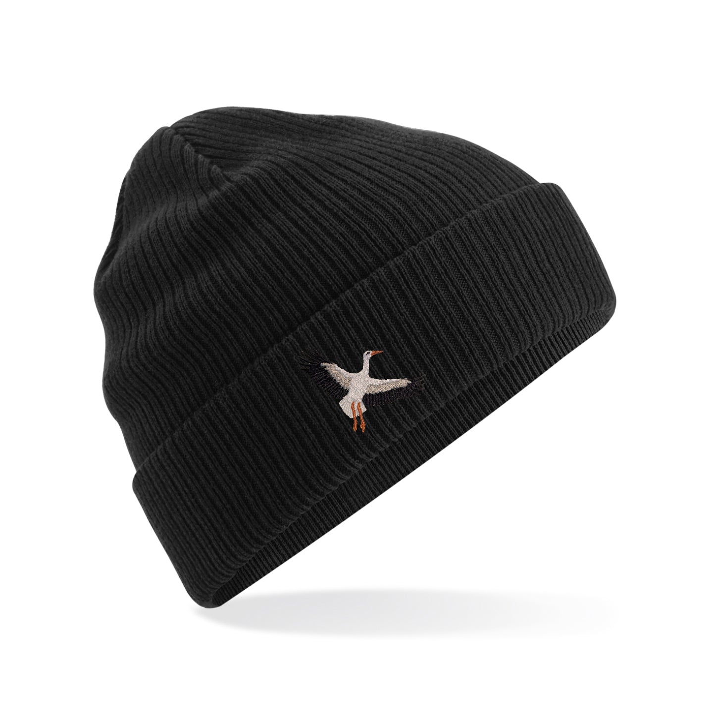 White Stork Flight Embroidered Beanie
