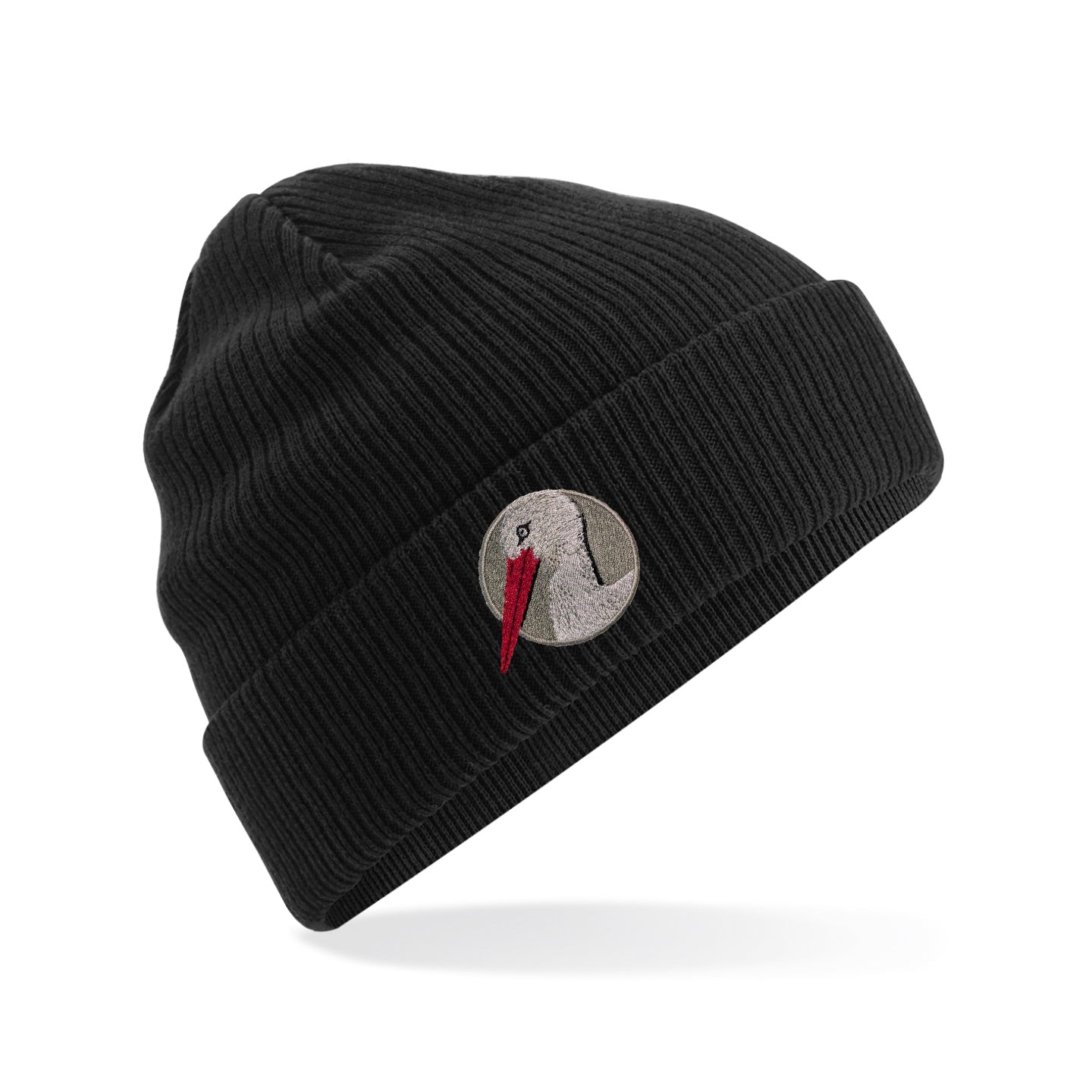 White Stork Portrait Embroidered Beanie