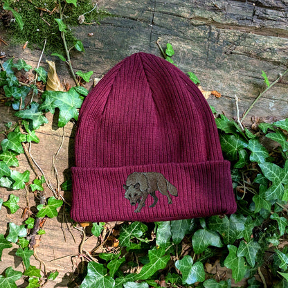 Grey Wolf Embroidered Beanie