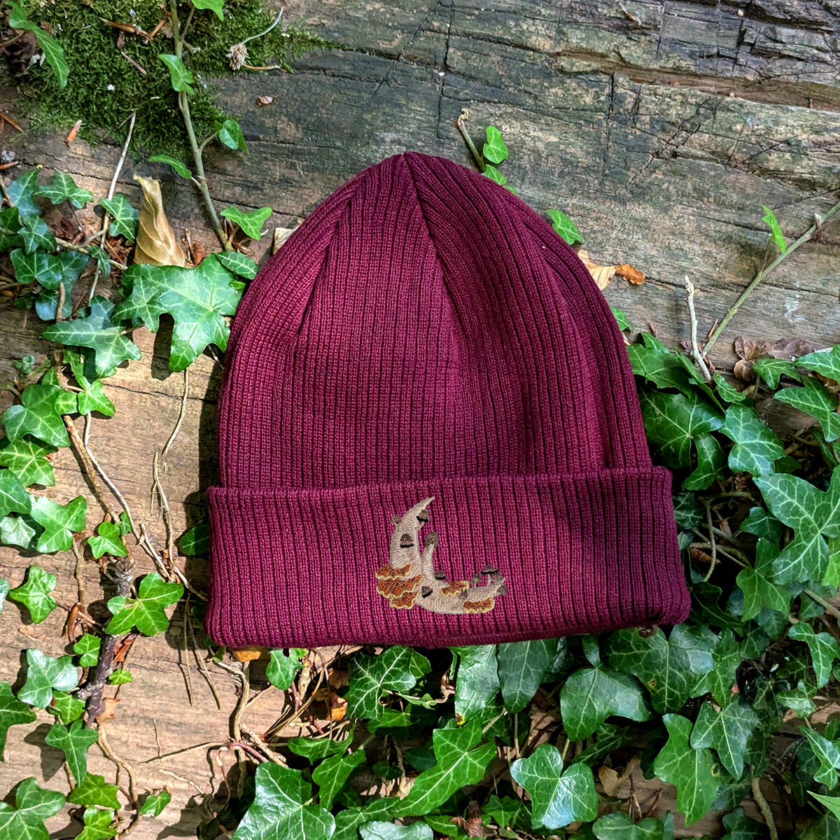 Mushroom Moon Crescent Embroidered Beanie