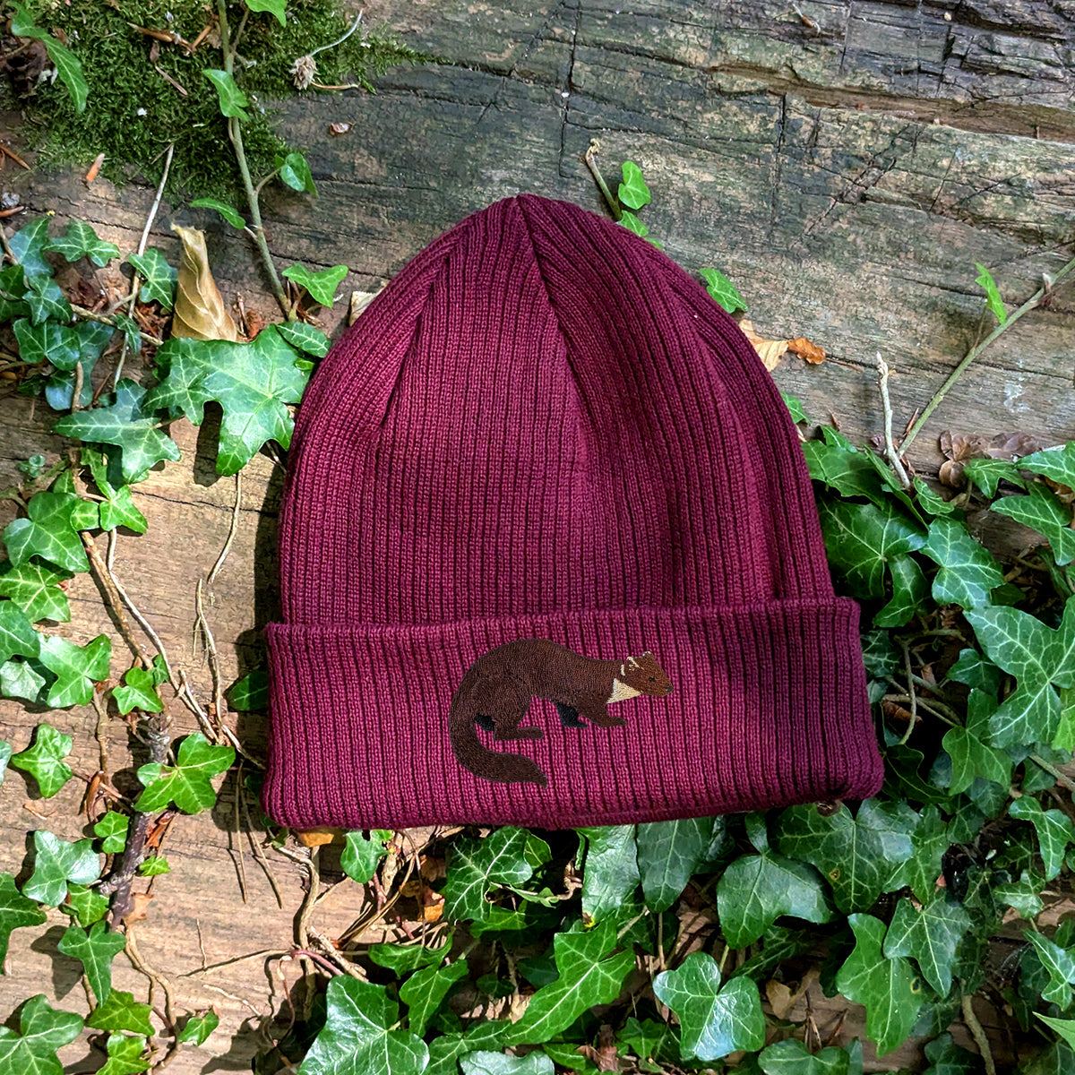 Pine Marten Embroidered Beanie