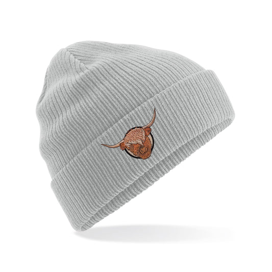 Highland Cow Embroidered Beanie