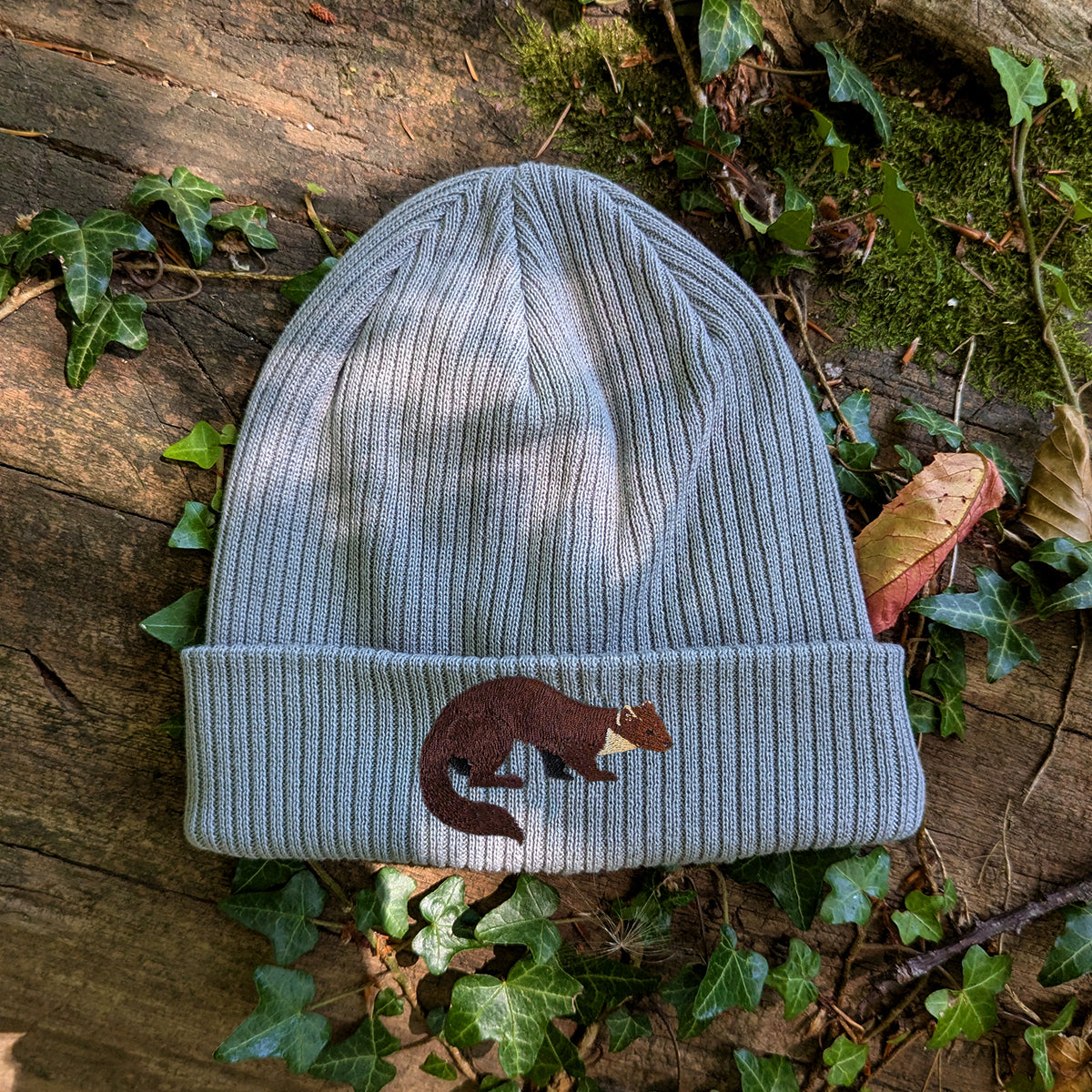 Pine Marten Embroidered Beanie