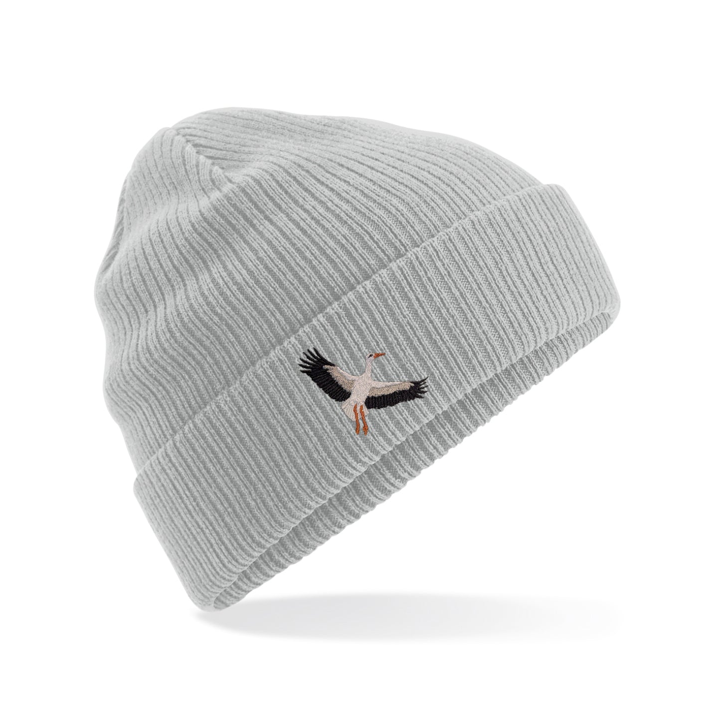White Stork Flight Embroidered Beanie