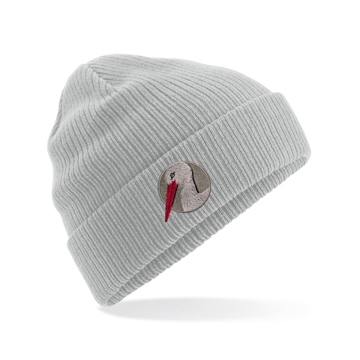 White Stork Portrait Embroidered Beanie