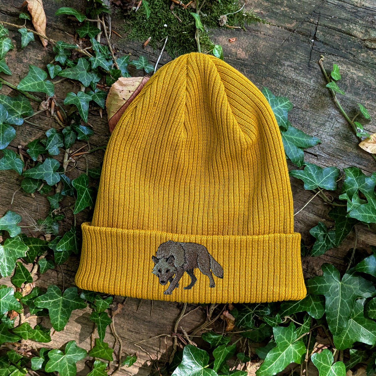 Grey Wolf Embroidered Beanie