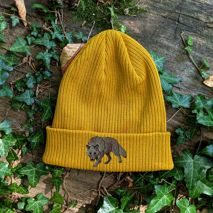 Grey Wolf Embroidered Beanie