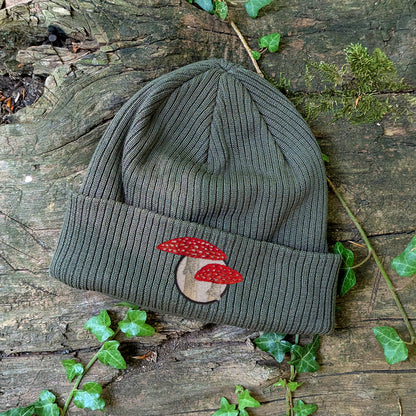 Fly Agaric Mushroom Embroidered Beanie