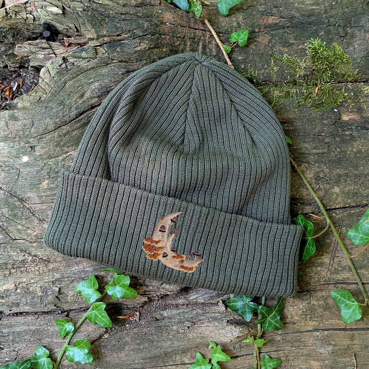 Mushroom Moon Crescent Embroidered Beanie