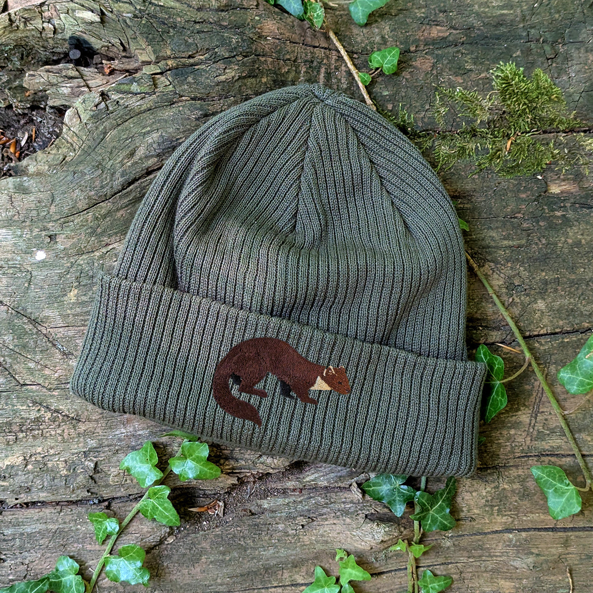 Pine Marten Embroidered Beanie