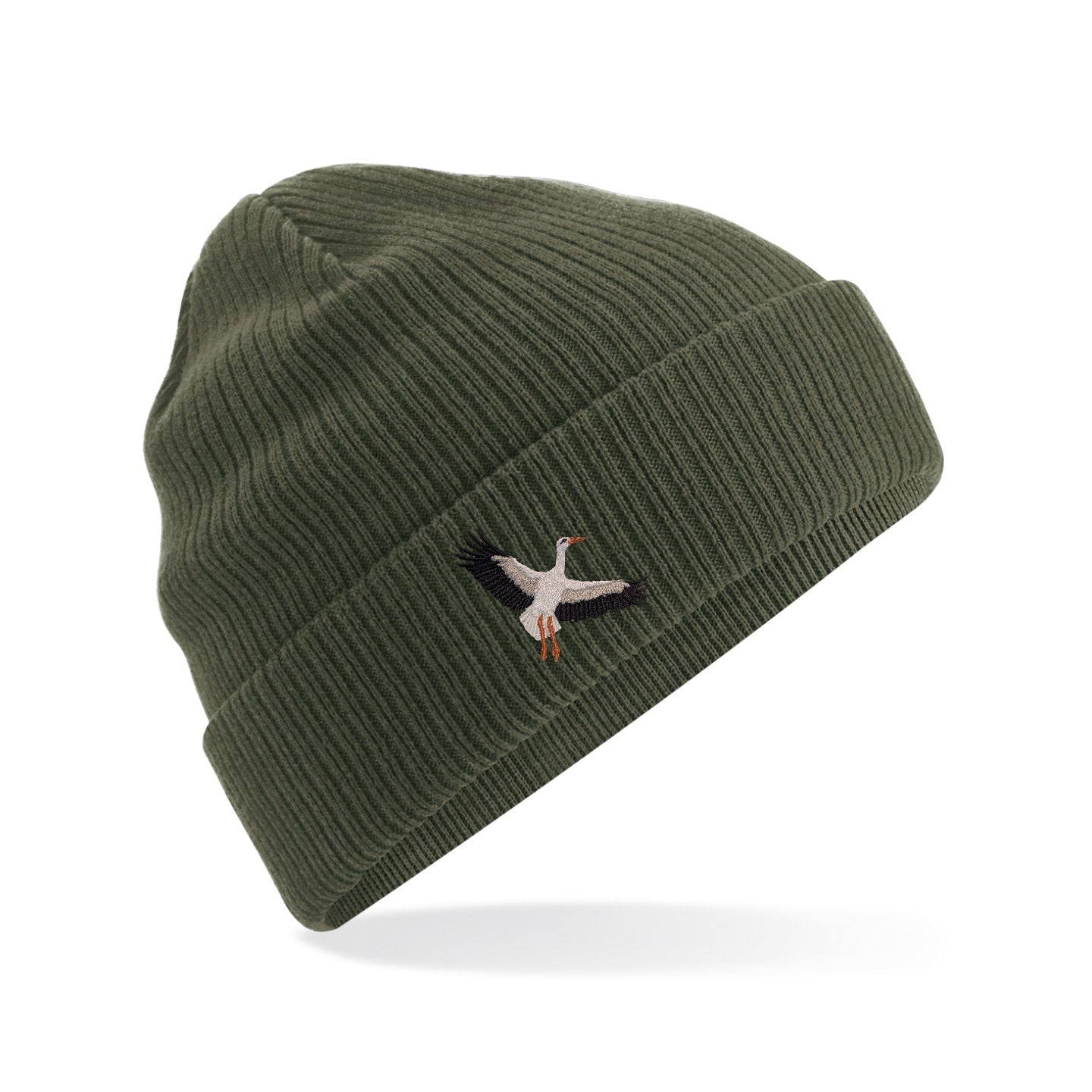 White Stork Flight Embroidered Beanie