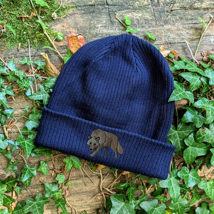 Grey Wolf Embroidered Beanie