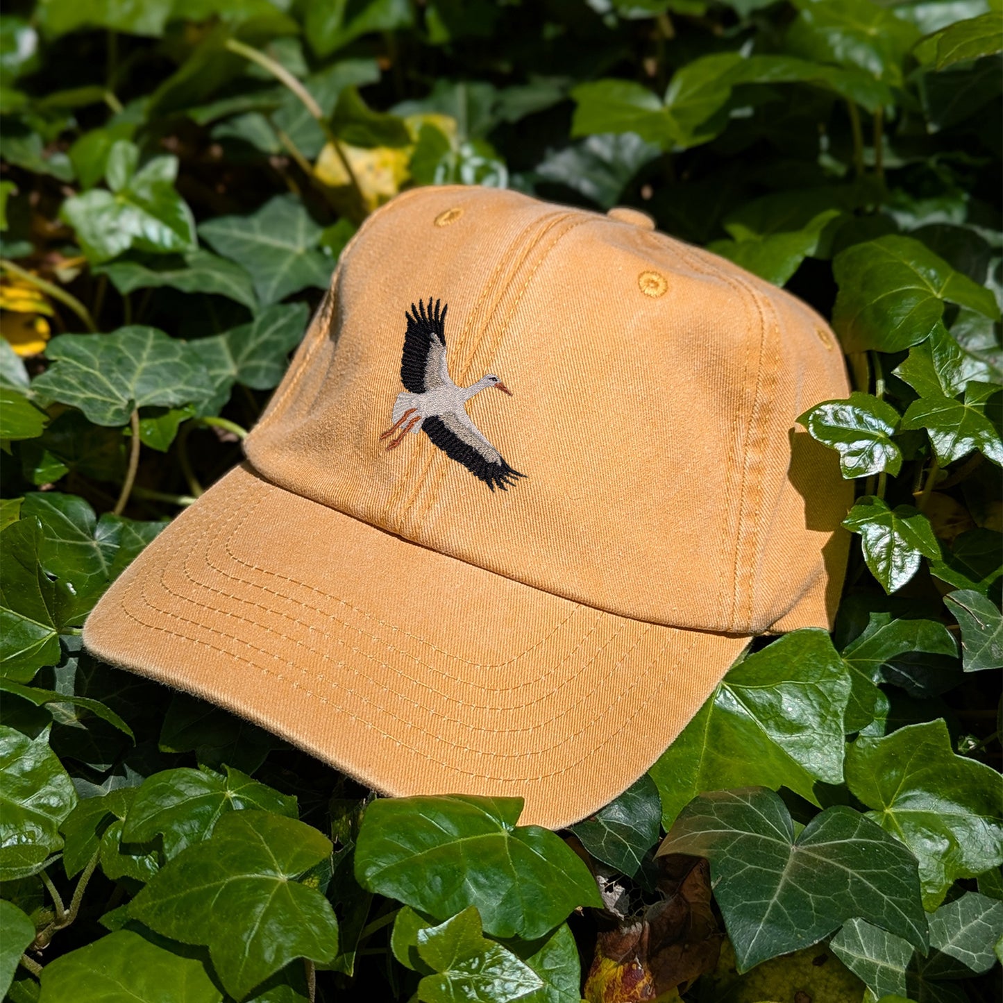 White Stork Flight Embroidered Baseball Cap