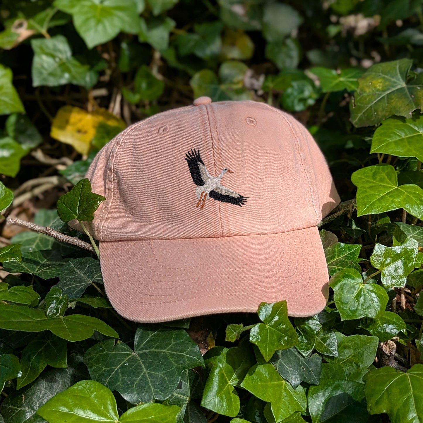 White Stork Flight Embroidered Baseball Cap