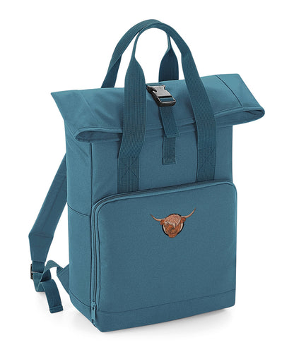 Highland Cow Embroidered Recycled Roll-Top Backpack