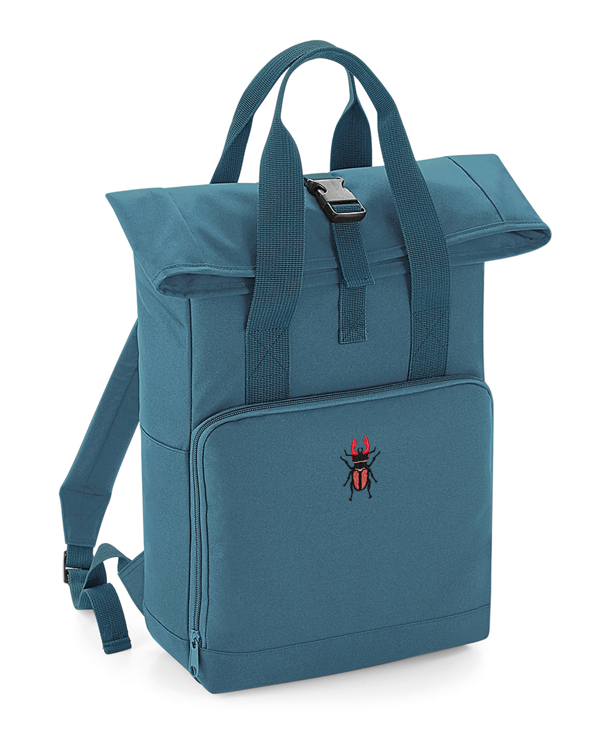 Stag Beetle Embroidered Recycled Roll-Top Backpack