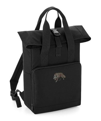 Grey Wolf Embroidered Recycled Roll-Top Backpack