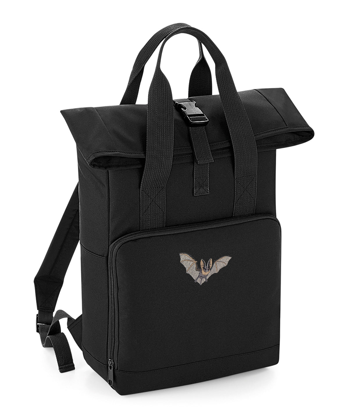 Grey Long-Eared Bat Embroidered Recycled Roll-Top Backpack