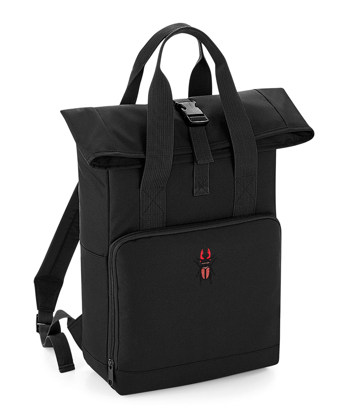 Stag Beetle Embroidered Recycled Roll-Top Backpack