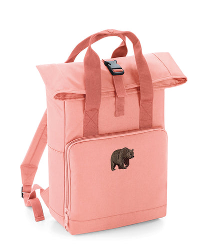 Brown Bear Embroidered Recycled Roll-Top Backpack