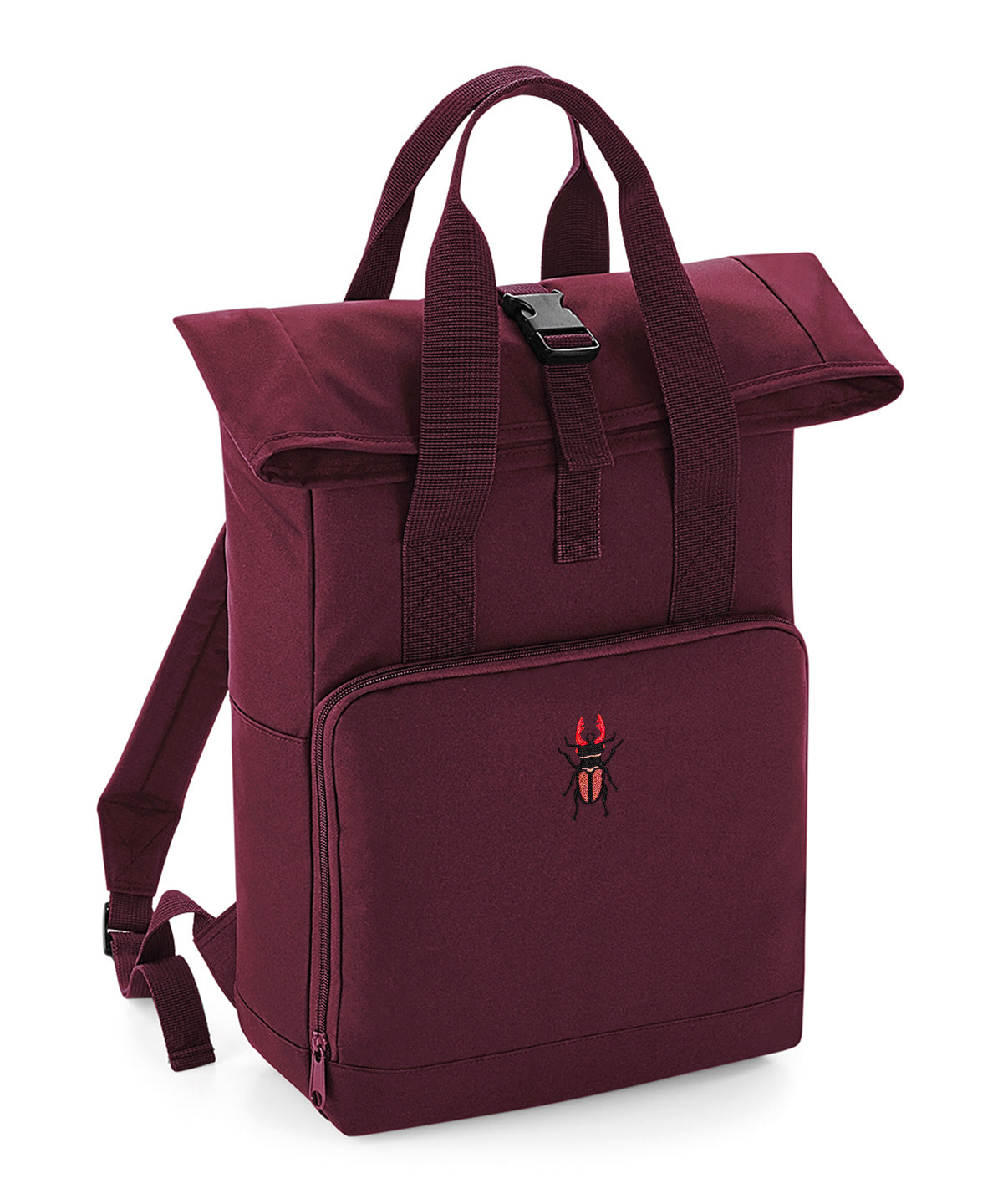 Stag Beetle Embroidered Recycled Roll-Top Backpack