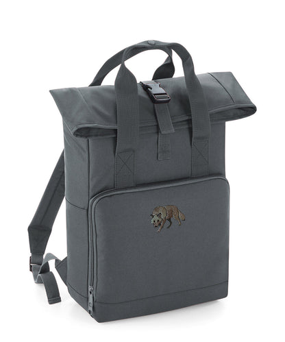 Grey Wolf Embroidered Recycled Roll-Top Backpack