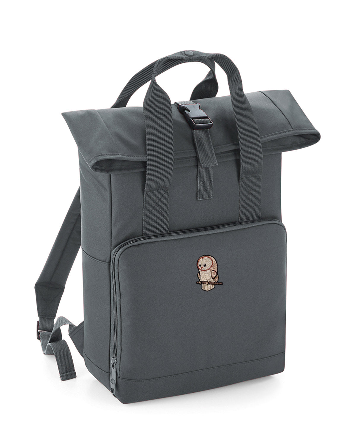 Barn Owl Cute Embroidered Recycled Roll-Top Backpack