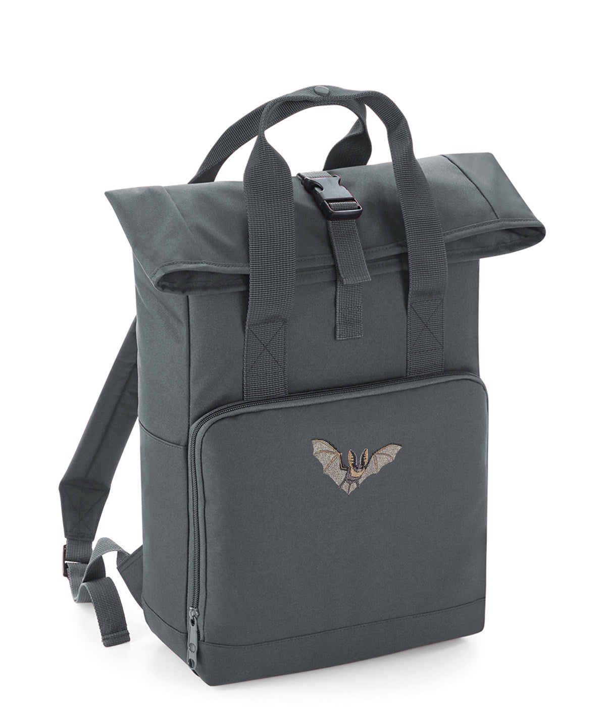 Grey Long-Eared Bat Embroidered Recycled Roll-Top Backpack