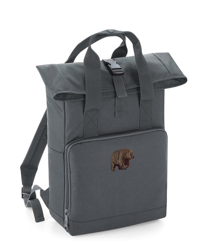 Brown Bear Embroidered Recycled Roll-Top Backpack