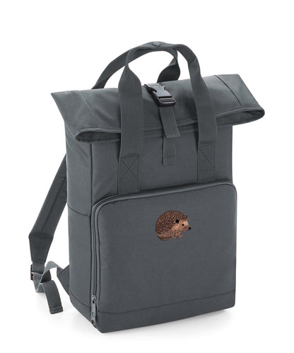 Hedgehog Embroidered Recycled Roll-Top Backpack