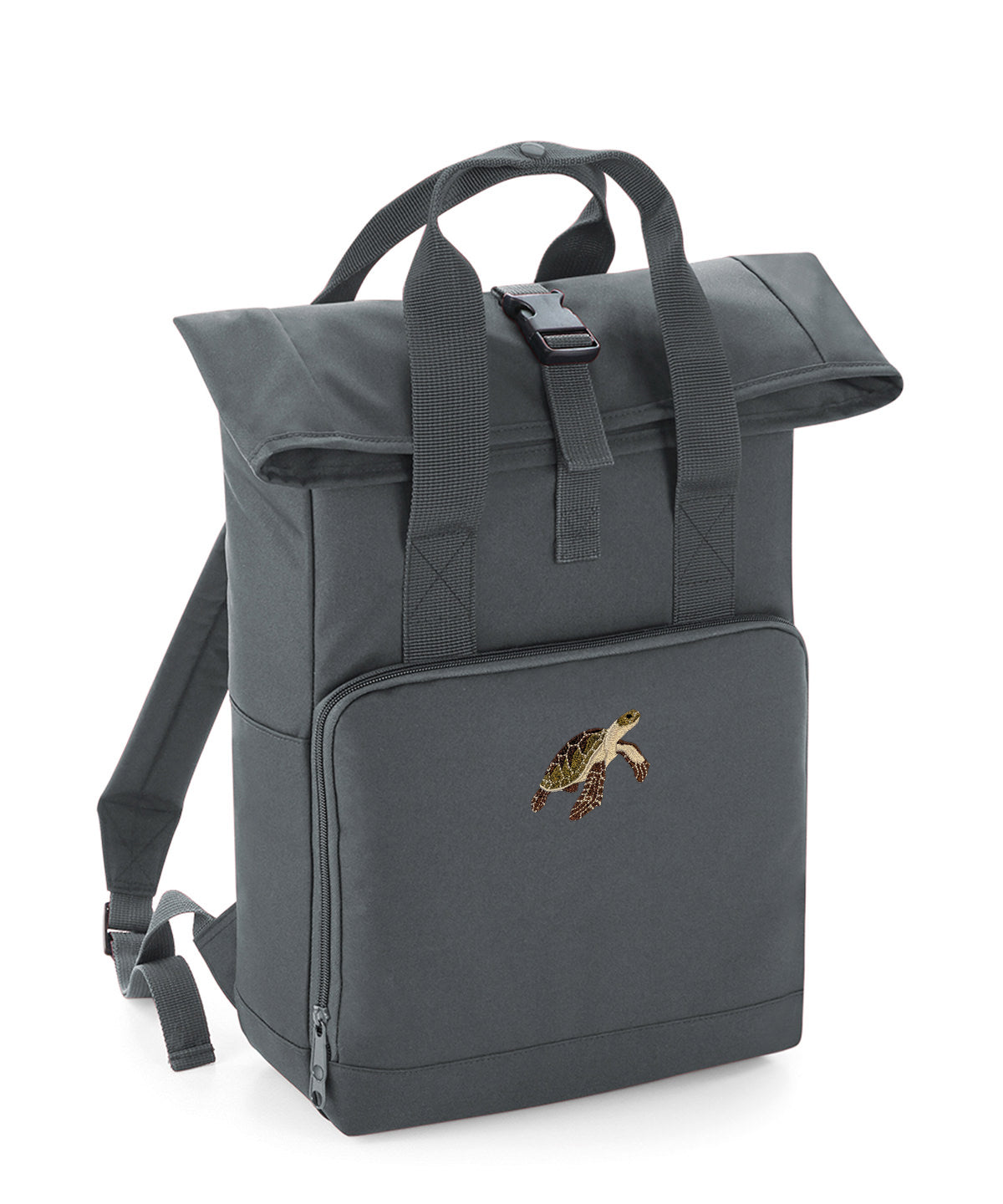Turtle Embroidered Recycled Roll-Top Backpack
