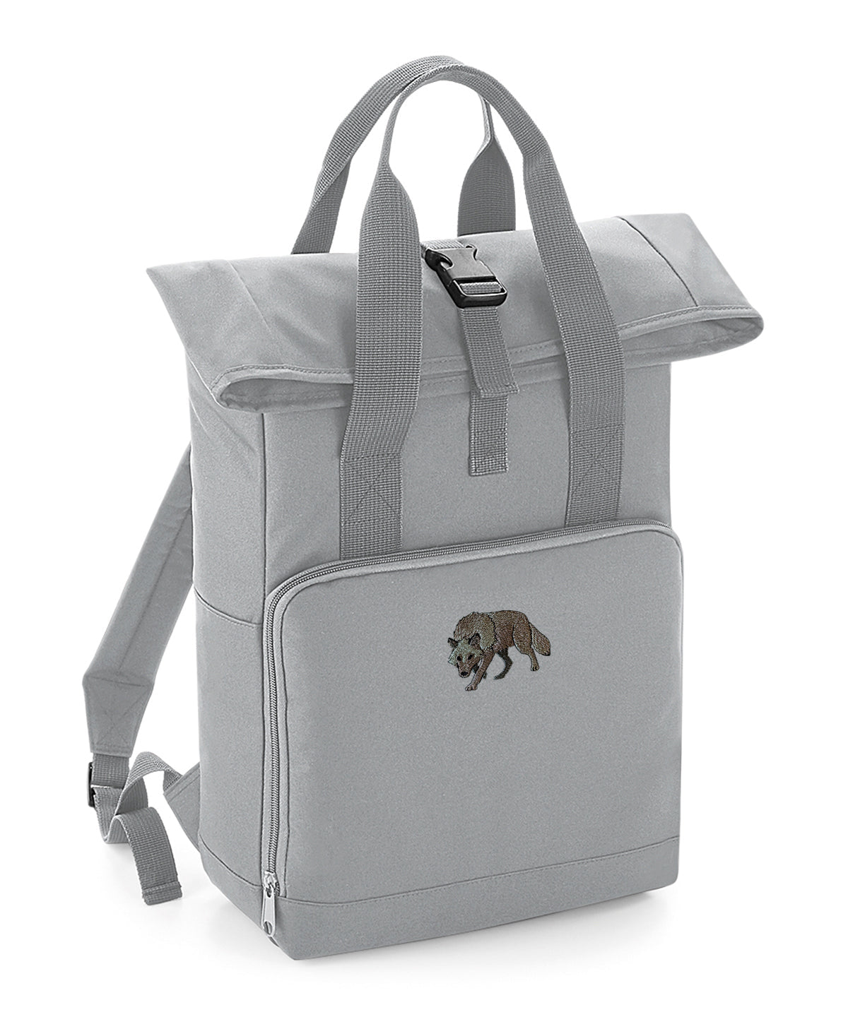 Grey Wolf Embroidered Recycled Roll-Top Backpack