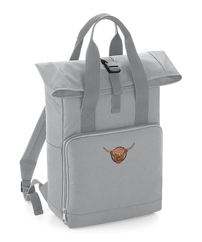 Highland Cow Embroidered Recycled Roll-Top Backpack