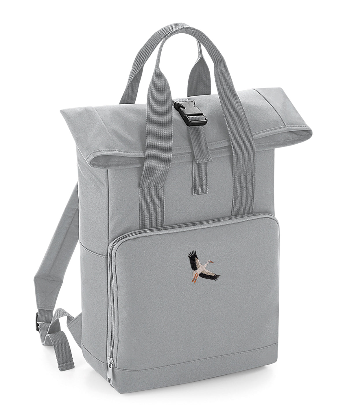 White Stork Flight Embroidered Recycled Roll-Top Backpack
