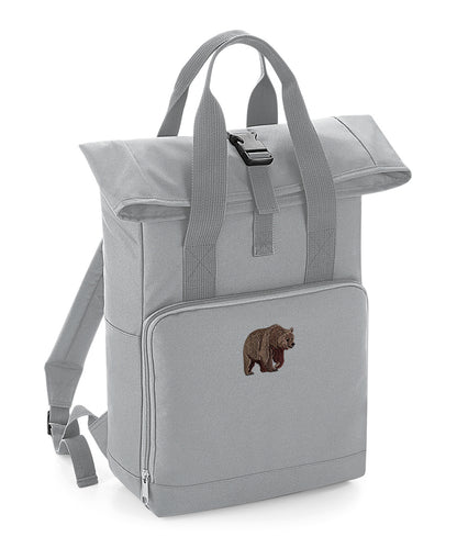 Brown Bear Embroidered Recycled Roll-Top Backpack