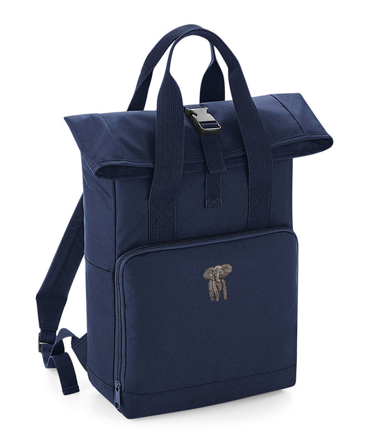 Elephant Embroidered Recycled Roll-Top Backpack