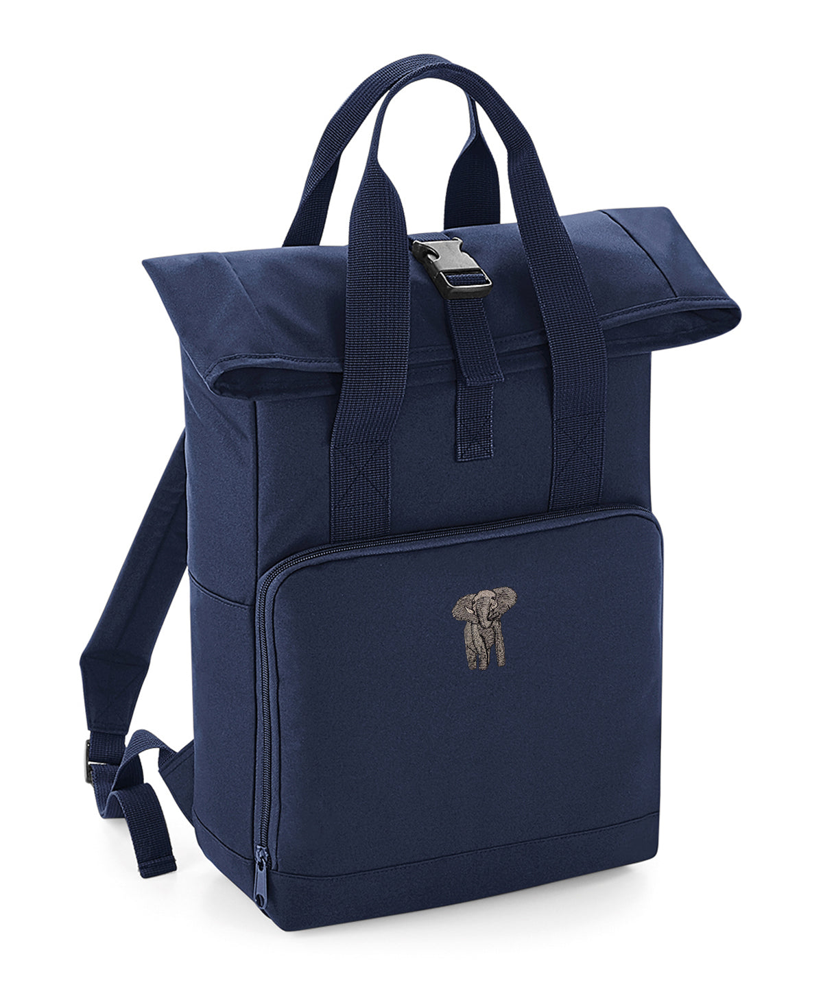 Elephant Embroidered Recycled Roll-Top Backpack