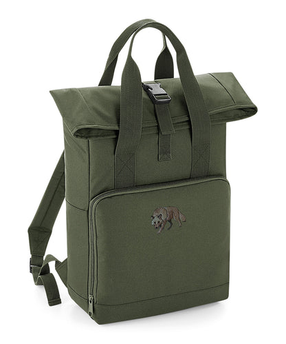 Grey Wolf Embroidered Recycled Roll-Top Backpack