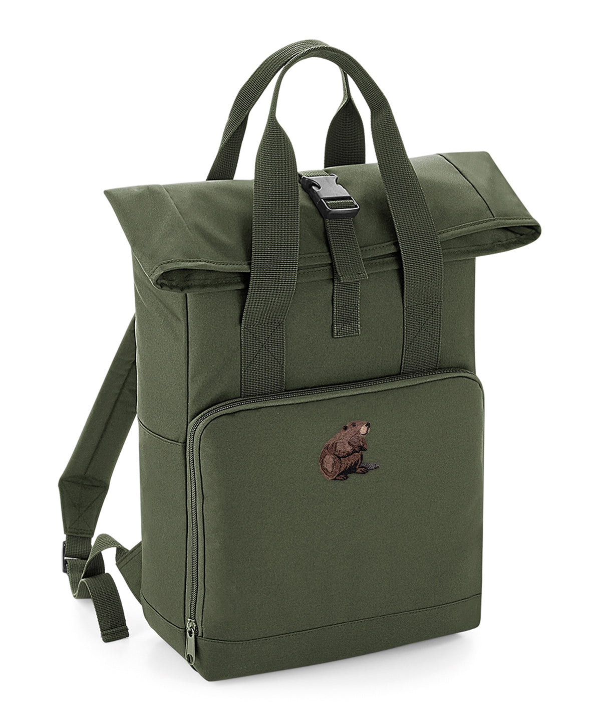 Beaver Embroidered Recycled Roll-Top Backpack