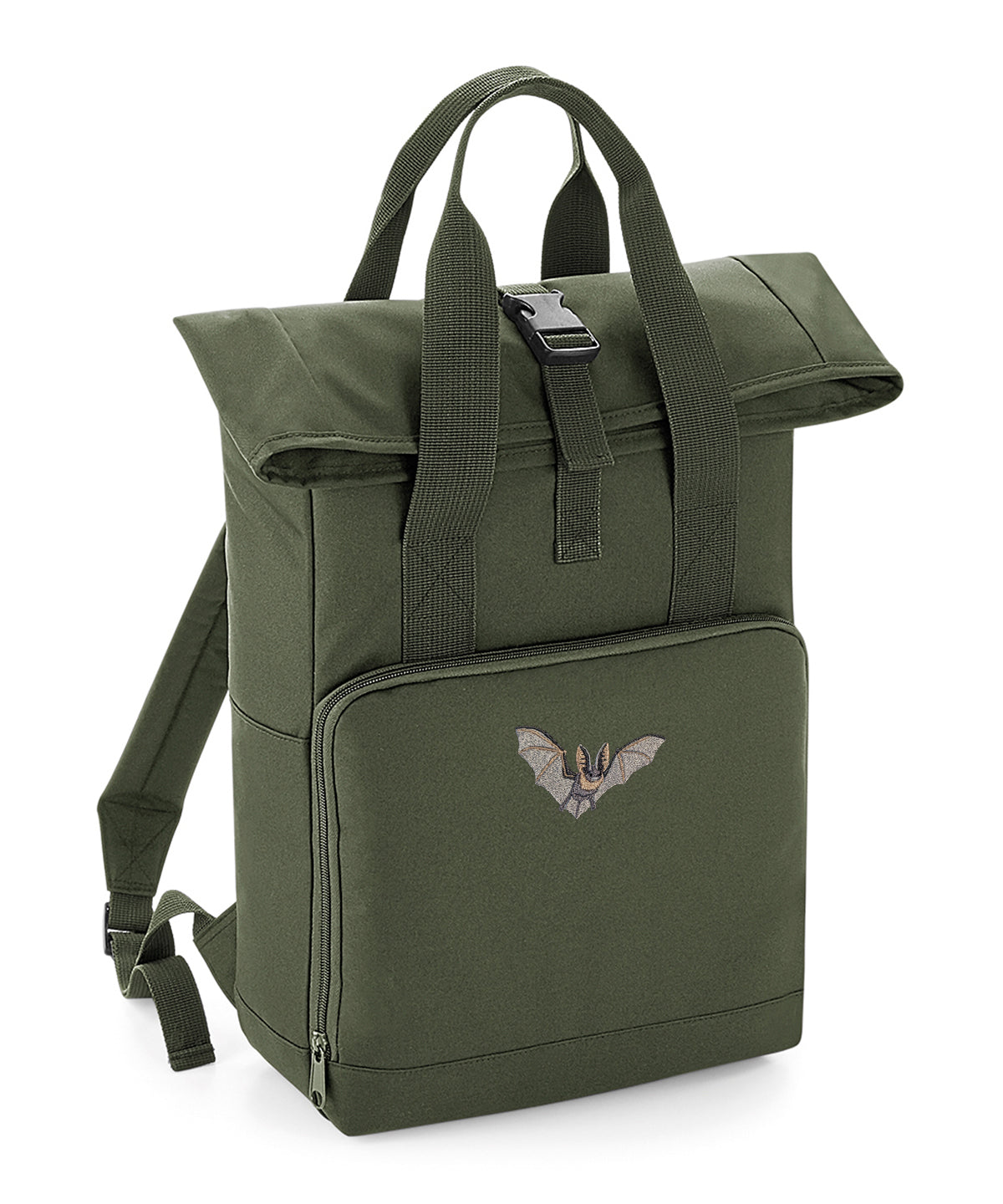 Grey Long-Eared Bat Embroidered Recycled Roll-Top Backpack