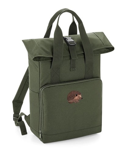 Hedgehog Embroidered Recycled Roll-Top Backpack