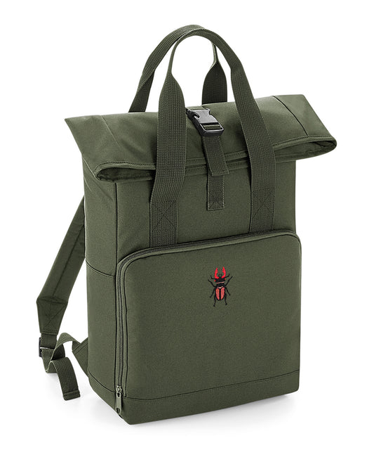 Stag Beetle Embroidered Recycled Roll-Top Backpack
